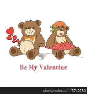 Couple of teddy bears in love, vector illustration