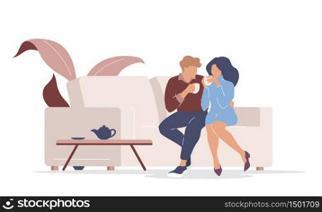 Couple on date flat color vector faceless characters. Boyfriend and girlfriend in cafe. Man and woman hugging and drinking coffee isolated cartoon illustration for web graphic design and animation. Couple on date flat color vector faceless characters