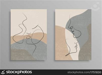 Couple one line drawing design. Vector isolated cover poster design. Love print. Couple kissing line drawing. Stock vector. EPS 10
