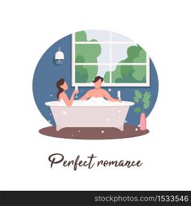 Couple relaxing in bathtub social media post mockup. Perfect romance phrase. Web banner design template. Booster, content layout with inscription. Poster, print ads and flat illustration. Couple relaxing in bathtub social media post mockup