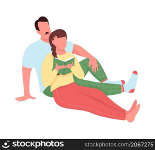 Couple rest at home semi flat color vector characters. Cuddling figures. Full body people on white. Lifestyle isolated modern cartoon style illustration for graphic design and animation. Couple rest at home semi flat color vector characters