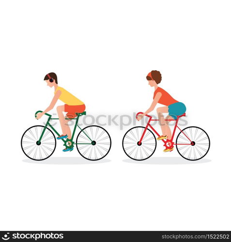 Couple Riding Bicycles isolated on white background,Flat Design healthy lifestyle conceptual vector illustration.