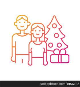 Couple spending Christmas together gradient linear vector icon. Celebrating winter holidays with partner. Thin line color symbol. Modern style pictogram. Vector isolated outline drawing. Couple spending Christmas together gradient linear vector icon
