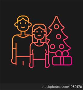 Couple spending Christmas together gradient vector icon for dark theme. Winter activities with family, spouse. Thin line color symbol. Modern style pictogram. Vector isolated outline drawing. Couple spending Christmas together gradient vector icon for dark theme