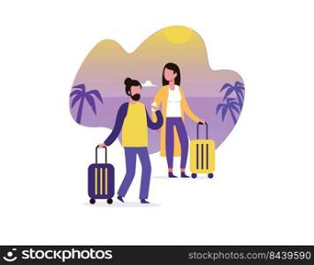 Couple summer vacation travel illustration