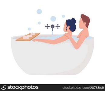 Couple taking romantic bath semi flat color vector characters. Interacting figures. Full body people on white. Hygge isolated modern cartoon style illustration for graphic design and animation. Couple taking romantic bath semi flat color vector characters
