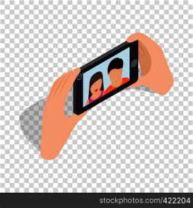 Couple taking selfy of themselves isometric icon 3d on a transparent background vector illustration. Couple taking selfy of themselves isometric icon