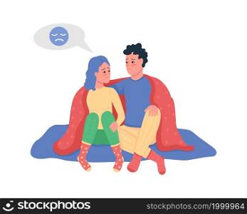 Couple talking about worries semi flat color vector characters. Sitting figures. Full body people on white. Relations isolated modern cartoon style illustration for graphic design and animation. Couple talking about worries semi flat color vector characters