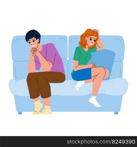 couple unhappy vector. woman man relationship, young problem, sad home, upset divorce, argument husband couple unhappy character. people flat cartoon illustration. couple unhappy vector