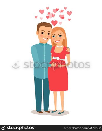 Couple waiting for baby. Prospective parents mom and dad, young family. Vector illustration. Couple waiting for baby