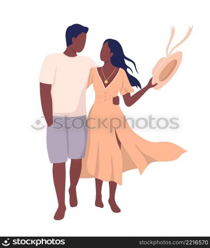 Couple walking barefoot semi flat color vector characters. Posing figures. Full body people on white. Romantic stroll simple cartoon style illustration for web graphic design and animation. Couple walking barefoot semi flat color vector characters