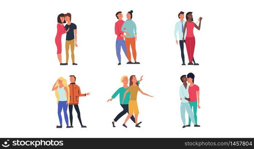 Couple walking together people love illustration vector. Two man and woman character happy romantic family set. Cute lifestyle boyfriend and girlfriend figure. Pretty smile human group concept