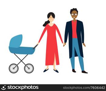 Couple with baby in a stroller. Vector Illustration EPS10. Couple with baby in a stroller. Vector Illustration
