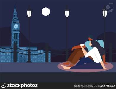 Couples sitting together looking at the moon