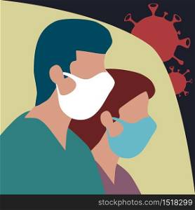 Couples wear surgical face mask to protect themself from corona virus.
