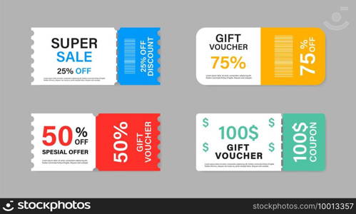 Coupon promotion sale collection. Vector isolated elements. Coupon ticket card. Super sale coupon discount. Stock vector. EPS 10