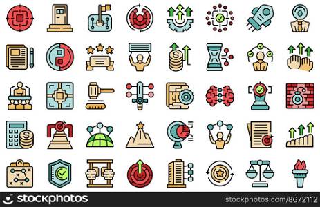 Courage icons set outline vector. Risk adventure. Life challenge. Courage icons set vector flat
