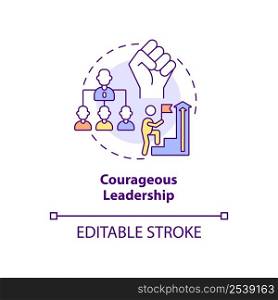 Courageous leadership concept icon. Essential soft skill for employee abstract idea thin line illustration. Isolated outline drawing. Editable stroke. Arial, Myriad Pro-Bold fonts used. Courageous leadership concept icon