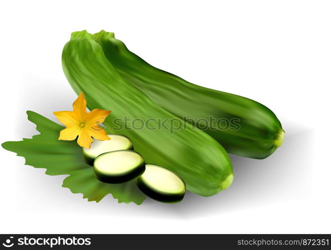 courgettes with flower on a white background