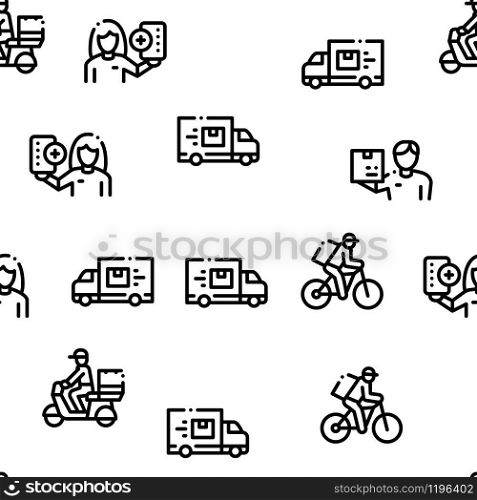 Courier Delivery Job Seamless Pattern Vector Thin Line. Illustrations. Courier Delivery Job Seamless Pattern Vector