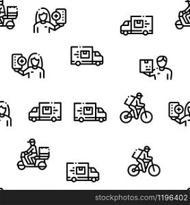 Courier Delivery Job Seamless Pattern Vector Thin Line. Illustrations. Courier Delivery Job Seamless Pattern Vector