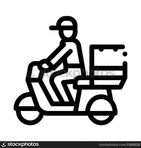 Courier Delivery on Motorcycle Icon Vector. Outline Courier Delivery on Motorcycle Sign. Isolated Contour Symbol Illustration. Courier Delivery on Motorcycle Icon Vector Outline Illustration