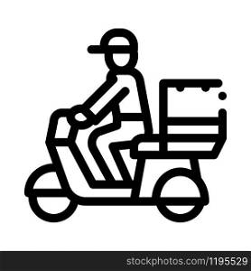 Courier Delivery on Motorcycle Icon Vector. Outline Courier Delivery on Motorcycle Sign. Isolated Contour Symbol Illustration. Courier Delivery on Motorcycle Icon Vector Outline Illustration