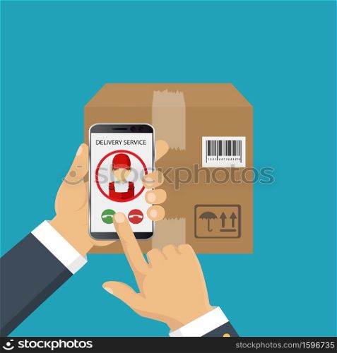 Courier delivery service. Courier icon and parcel box. Shipping concept. Vector illustration. Courier icon and parcel box. Shipping concept. Vector illustration. Courier delivery service.