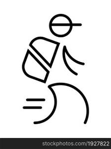 Courier icon vector in outline style. Delivery service door to door. Man is carrying box. Delivery logo.. Courier icon vector in outline style. Delivery service door to door.