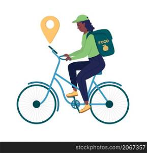 Courier navigate with gps semi flat color vector character. Posing figure. Full body person on white. Delivery route isolated modern cartoon style illustration for graphic design and animation. Courier navigate with gps semi flat color vector character