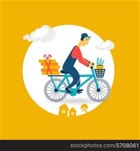 courier rides a bicycle icon. Flat modern style vector design