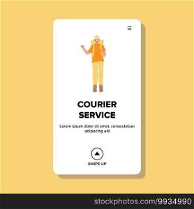 Courier Service For Delivery Internet Order Vector. Boy Courier In Uniform Delivering Goods In Cardboard On Foot, Transportation Company Worker. Character Web Flat Cartoon Illustration. Courier Service For Delivery Internet Order Vector