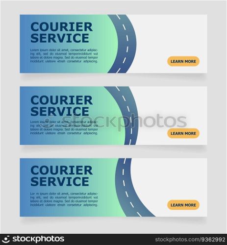 Courier service promotional web banner design template. Vector flyer with text space. Advertising placard with customized copyspace. Printable poster for advertising. Verdana, Tahoma fonts used. Courier service promotional web banner design template