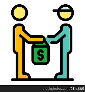 Courier take money broker icon. Outline courier take money broker vector icon color flat isolated. Courier take money broker icon color outline vector