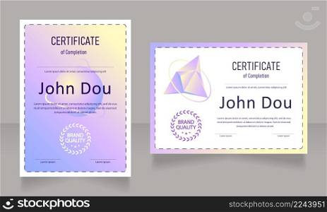 Course certificate design template set. Vector diploma with customized copyspace and borders. Printable document for awards and recognition. Bahnschrift Semi-Light Condensed, Arial Regular fonts used. Course certificate design template set