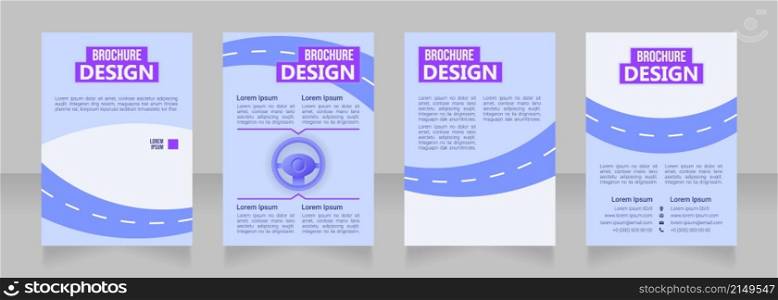 Courses for new drivers blank brochure design. Template set with copy space for text. Premade corporate reports collection. Editable 4 paper pages. Bebas Neue, Ebrima, Roboto Light fonts used. Courses for new drivers blank brochure design