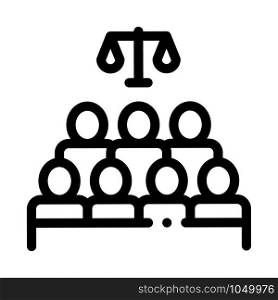 Court Sitting Law And Judgement Icon Vector Thin Line. Contour Illustration. Court Sitting Law And Judgement Icon Vector Illustration