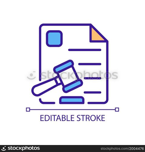 Court statement RGB color icon. Legislative branch. Legal requirements. Constitutional law. Democratic control. Isolated vector illustration. Simple filled line drawing. Editable stroke. Court statement RGB color icon