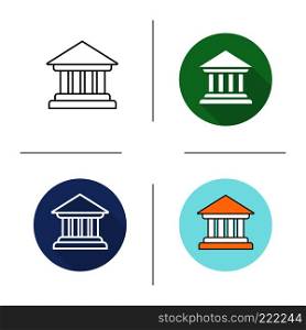 Courthouse icon. Flat design, linear and color styles. Bank building. Isolated vector illustrations. Courthouse icon