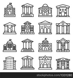 Courthouse icons set. Outline set of courthouse vector icons for web design isolated on white background. Courthouse icons set, outline style