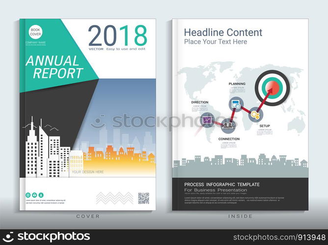 Cover book design template with presentation infographics elements, Use for annual report, proposal, brochure, flyer, leaflet, catalog, magazine, booklet, portfolio, Vector template in A4 layout.