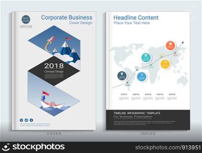 Cover book design template with presentation infographics elements, Use for annual report, proposal, brochure, flyer, leaflet, catalog, magazine, booklet, portfolio, Vector template in A4 layout.