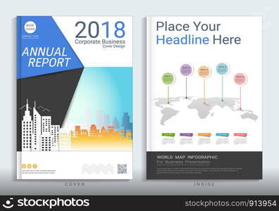 Cover book design template with presentation infographics elements, Use for annual report, proposal, brochure, flyer, leaflet, catalog, magazine, booklet, portfolio, Vector template in A4 layout.