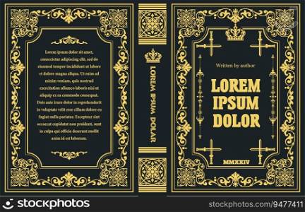 Cover book for medieval novel. Old retro ornament frames. Royal Golden style design. Vintage Border to be printed on the covers of books. Vector illustration