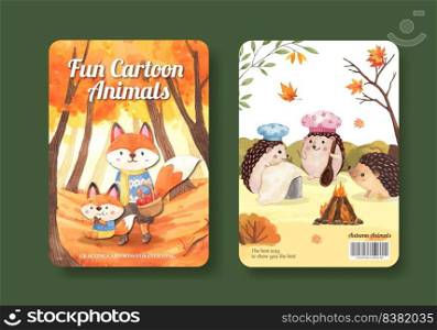 Cover book template with autumn animal concept,watercolor style 