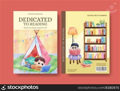Cover book template with world book day concept,watercolor style 