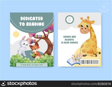 Cover book template with world book day concept,watercolor style 