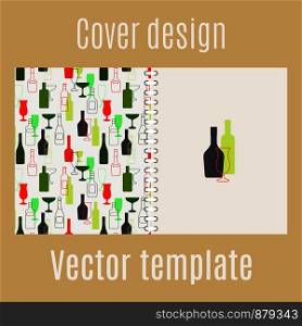 Cover design for print with bar drinks silhouette, vector illustration. Cover design with bar drinks silhouette