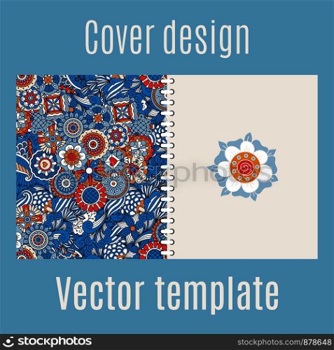 Cover design for print with blue floral background, vector illustration. Cover design with blue floral background