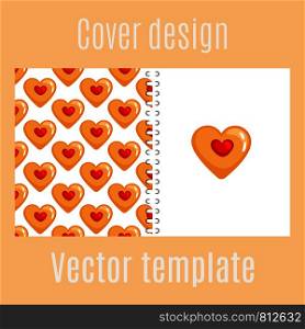Cover design for print with cookies hearts pattern. Vector illustration. Cover design with cookies hearts pattern
